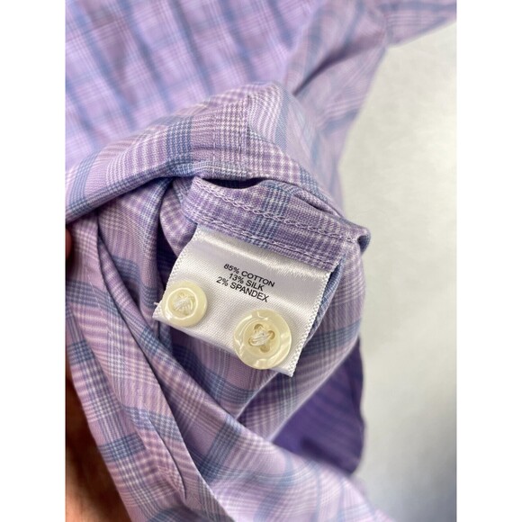 Peter Millar Button Front Shirt Men’s Size L Purple Check Long Sleeve Classic - Picture 6 of 7